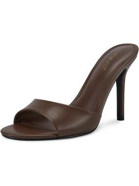 Women's Brown Faux Leather Single Strap Open Toe Round Toe High Heel Sandals